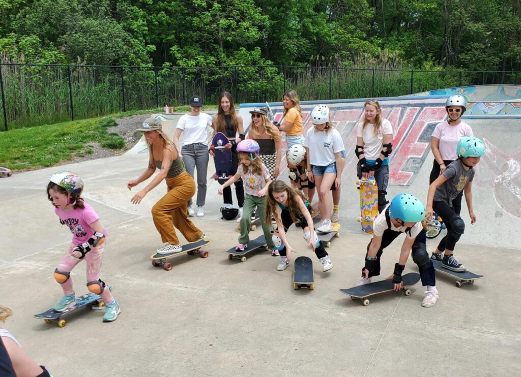 A group of kids and adults skateboard at the park. Photo courtesy of Neptune Township Recreation and Public Works Departments.