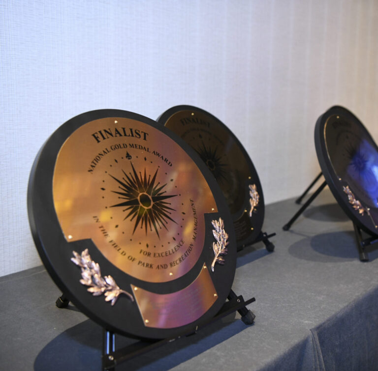 National Gold Medals displayed on table at awards ceremony